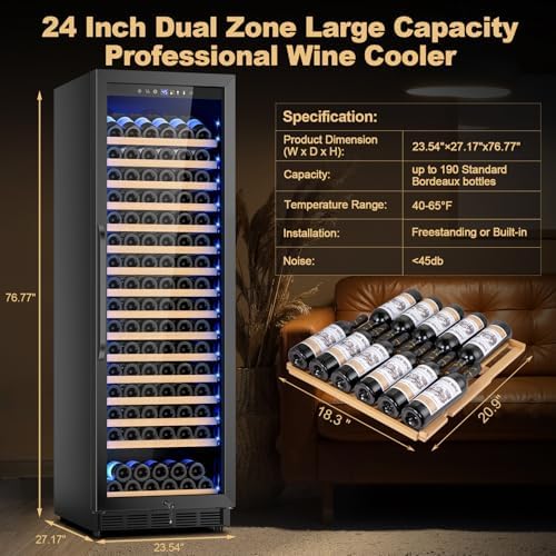 Upgraded 190 Bottles Wine Cooler Refrigerator,24 Inch Wide Wine Fridge with Professional Temperature Control System,Freestanding or Built-in installation, Quiet Operation,Black - Image 2