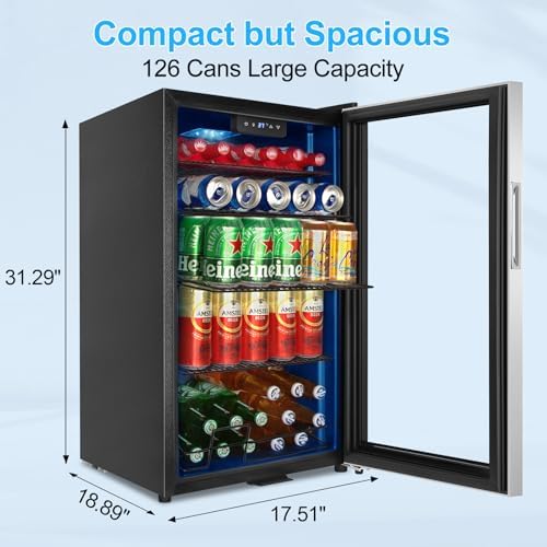 FoMup Beverage Refrigerator 126 Can, Mini Beverage Fridge Small Beverage Cooler Stainless Steel with Glass Door Safety Lock, Drink Fridge for Beer Soda Wine, Perfect for Dorm Office Hotel - Image 3