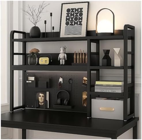Desktop Bookshelf, pegboard Storage and Organization Rack, Dorm Desk Shelf, Desk Hutch, Desktop Storage for Office, Study, Student Display Rack,Desktop Shelves (Black 37.4" Lx9.9 Wx37 H) by Unknown