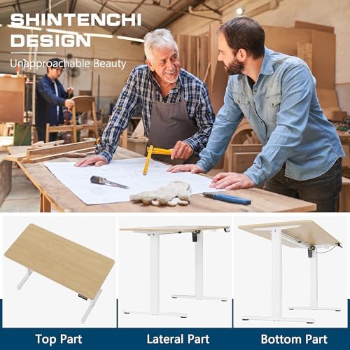 Shintenchi Standing Desk, Height Adjustable Electric Sit Stand up Desk, Ergonomic Rising Computer Table, 48x24 Inch Modern Lift Gaming Desk Workstation for Home Office, White & Walnut - Image 6