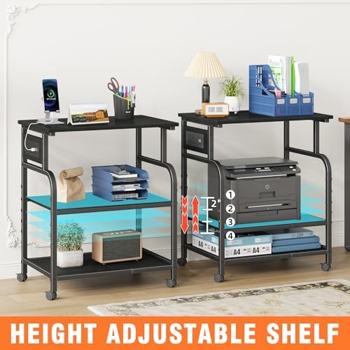 YAOHUOO 3 Tier Large Printer Stand with Power Outlet/Adjustable Shelf - Image 3