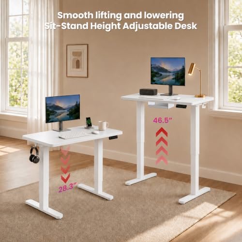 Electric Standing Desk, 32" x 24" Adjustable Height Sit Stand Desk, Small Space Workstation, Compact Computer Desk for Home Office, Stable Steel Frame (White) - Image 5