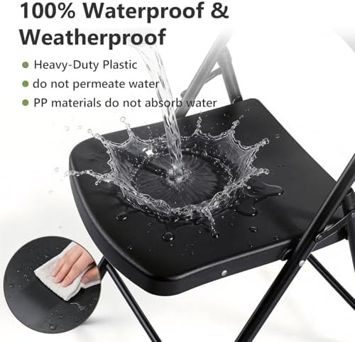 Folding Chairs 12 Pack, Outdoor Folding Chairs for Outside Indoor, Portable 350 lbs Capacity Heavy Duty Plastic Metal Foldable Chairs Commercial Seating for Picnic, Party, Patio, Black - Image 4