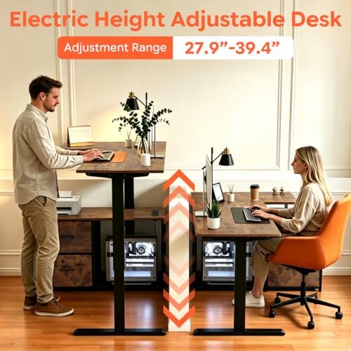 55″ Electric Standing Desk with Drawers, L-Shaped Vintage Brown Adjustable Height Corner Gaming Computer Desk for Home Office, Memory Preset, Stable Steel Frame, Power Outlet & USB-C Port - Image 5