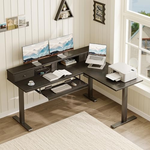 Casaottima 59" L Shaped Electric Standing Desk with Drawers, Black - Image 2