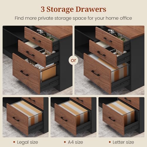 UPOSOJA 78.7" Executive Desk, Large Office Desk with Drawers & Storage Shelves, Modern L Shaped Computer Desk Corner Desk with Power Outlets, File Cabinet, Business Furniture Desk Workstation (Walnut) - Image 5