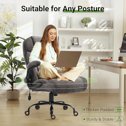 Office Chair, Big and Tall Executive Chair with Air-Lumbar Support, Breathable Desk Computer Chair with Adjustable Flip-up Armrests, Wide Cushion Seat Swivel Home Office Chair - Image 6