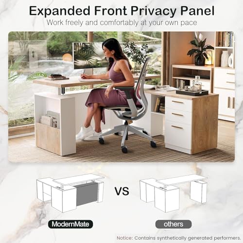 ModernMate 63" L Shaped Executive Standing Desk with 3 Drawers - Image 3