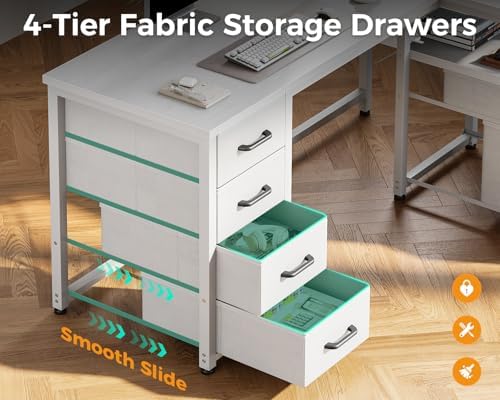 Coleshome 63 Inch L Shaped Office Desk with 6 Drawers, Power Outlet, White - Image 4
