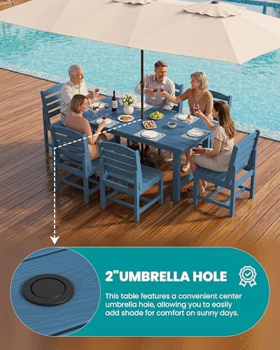 SERWALL HDPE Outdoor Dining Furniture, Outdoor Dining Set for 10, Blue - Image 4
