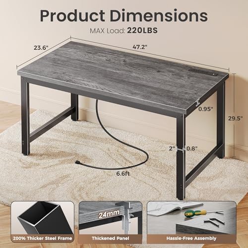 Huuger 48 x 24 inch Desk with Power Outlets & 0.95 Inch Thicker Desktop - Image 2
