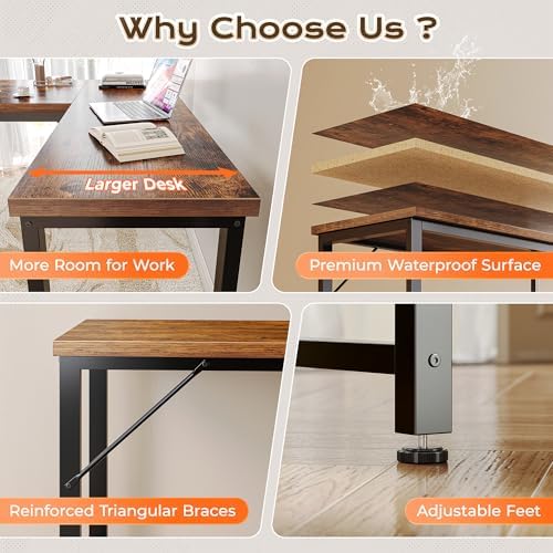 Huuger 55 Inch L Shaped Desk with Power Outlets & 0.95 Inch Thicker Desktop - Image 7