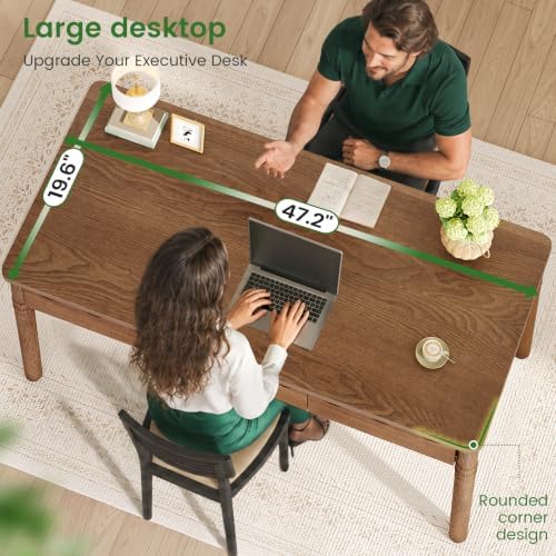 SEDETA Solid Pine Wood Computer Desk, 47'' Executive Home Office Desk with 3 Wood Drawers for Work Study Writing Bedroom, Makeup Vanity Desk, Brown - Image 6