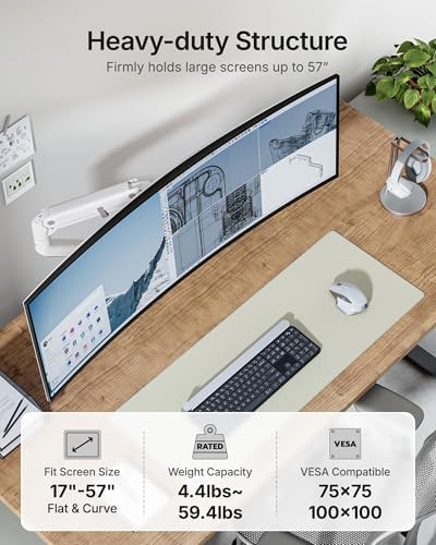 monTEK Heavy Duty Monitor Arm, 17-57" Ultrawide, Gas Spring, 59.4 lbs，White - Image 2