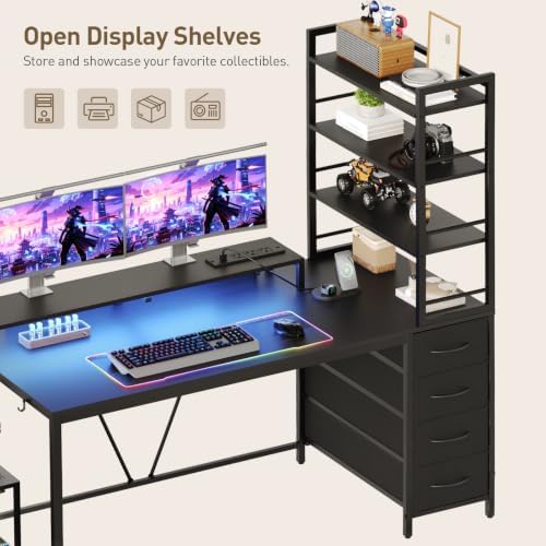 RALGEND Gaming Desk with Shelves and Storage, Computer Desk, Black - Image 4