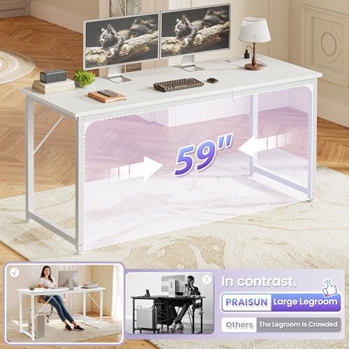 PRAISUN 63 X 24 Inch Computer Desk, Power Outlets, USB-C, White - Image 6
