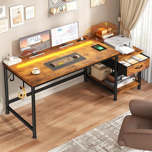 DurayLoly 48"Computer Desk with Printer Shelf,Drawer & Hook for Home Office - Image 2