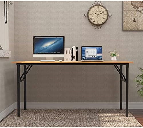 Need Home Office Desk - 62 Inches Large Computer Desk Sturdy Black Table Foldable Desk Gaming Computer Table No Assembly Required Teak AC5BB(157.5 * 60) - Image 2