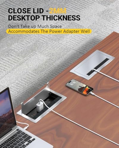 Kungfuking 3Pack Conference Table Power Hub, Outlet Multimedia Connectivity Box with 1 HDMI + 1 RJ45 + 20W USB C + 2 USB A + 2 AC Outlets, Heavy Duty Metal for Countertop Office UL Listed - Image 6