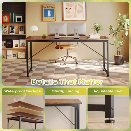 PRAISUN 70 Inch Computer Desk, Office Desk, Spacious Desktop, Rustic Brown - Image 6