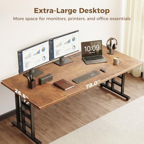 OffiGo 78 Inch Executive Computer Desk with Outlets, Rustic Brown - Image 4