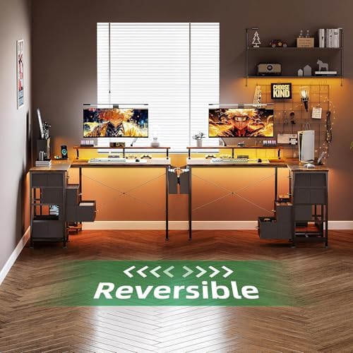 VERMESS 47" Reversible L Shaped Gaming Computer Desk, Corner Desk with Power Outlets & Monitor Stand, Writing Study Table with 4 Storage Drawers, Desk with LED Lights, Rustic Brown - Image 5