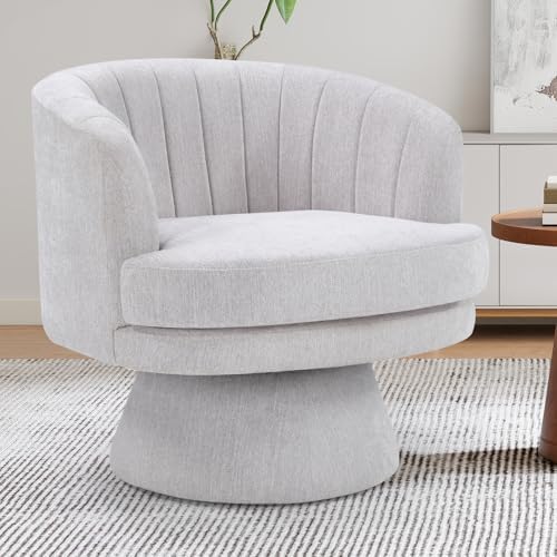 CANMOV Swivel Accent Chair with Armrest, Modern 360 Degree Swivel Barrel Chair with Curve Back and Soft Cushion,Comfy Fabric Round Armchair Single Sofa for Living Room,Bedroom,Waiting Room,Grey by CANMOV