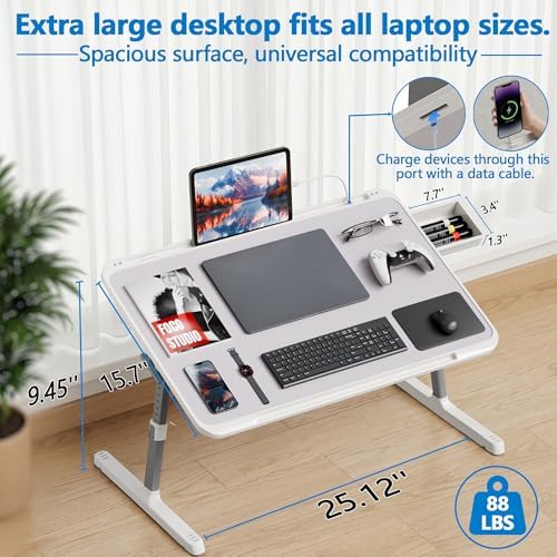 Potuopy Adjustable Laptop Lap Desk, X-Large Foldable Bed Table Tray - Image 2