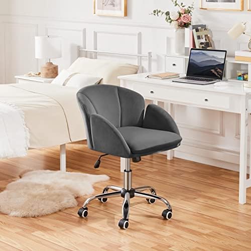 Yaheetech Dark Gray Petal Velvet Makeup Vanity Desk Chair, Swivel Wheels - Image 2