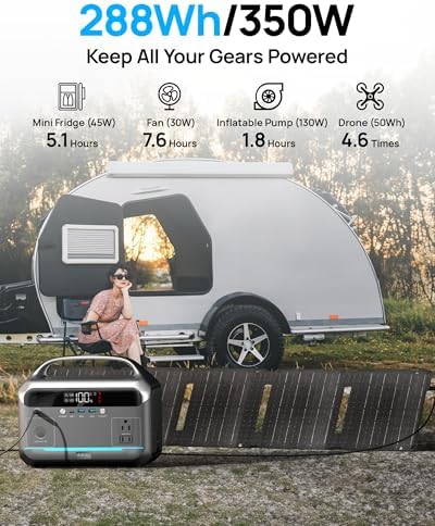 Portable Power Station 350W with 40W Foldable Solar Panel, 288Wh LiFePO4 Battery Solar Generator,110V/600W Surge Backup,Outdoor Power Bank for Hurricane Emergency,RV,Camping,Laptops,Off-Grid living - Image 2