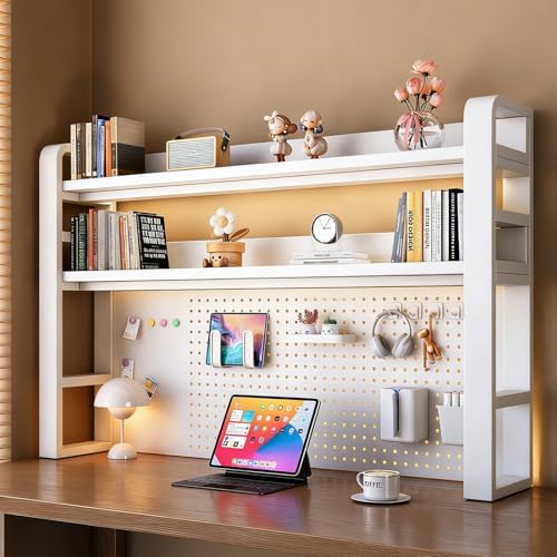 Desk Shelf - Includes a Pegboard and a Free 31-Piece Storage Accessory Set, Desk Hutch, Adjustable Hutch for Home Office Dorm (3-Tier White Frame + White Board 61×9.8×36.6") by Unknown