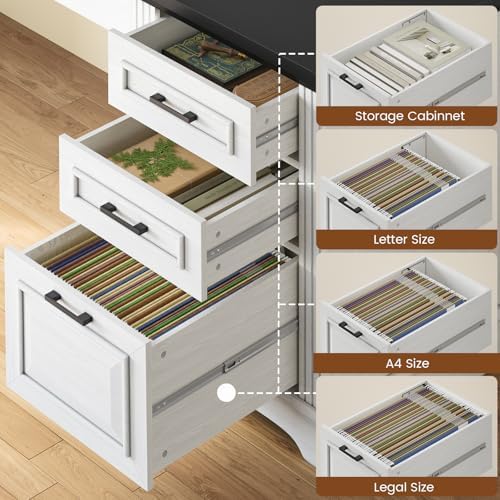 Itaar Farmhouse 55" Executive Desk, Computer Desk with Storage Drawers and Power Outlet, Home Office Desk, Workstation for Office Home, White - Image 4