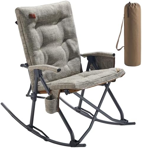 EVER ADVANCED Oversized Rocking Camping Chair, Padded Folding Rocker for Adults with Hard Armrests, 400lbs Heavy Duty Portable Chair for Patio, Lawn and Outdoors, Brown by EVERADVANCED