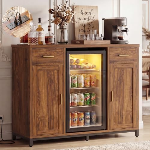 Unikito Coffee Bar Cabinet with Mini Fridge Space & Power Outlet, Walnut by Unikito