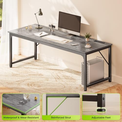 PRAISUN 70x24 Inch Computer Desk with Power Outlets & USB-C, Grey - Image 7