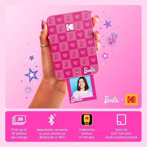 Kodak x Barbie Step Slim Wireless Instant Portable Photo Mobile Printer Gift Bundle (Iconic Style)+ Barbie Camera Case, Photo Album, Sticker & Hanging Frames, 50 Stickers + Zink Paper (20 Sheets) - Image 2