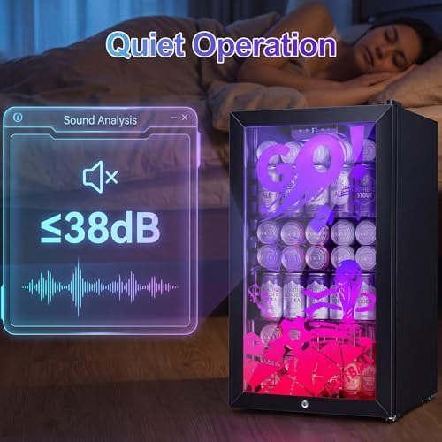 Small Beverage Refrigerator with LED Light Up Door – 128 Can Freestanding Drink Fridge, Mini Beer Cooler with 4 Removable Shelves, Child Safety Lock for Party Bar Gaming Room,World Cup Edition - Image 3