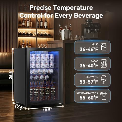 Tehanld 2.5 Cu.Ft Beverage Fridge, Glass Door Mini Fridge, Black, 96 Can - Image 2