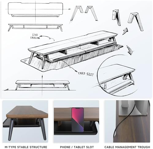 Fenge Dual Monitor Stand Riser, Wooden Desk Shelf with 2-Tier Storage - Image 5
