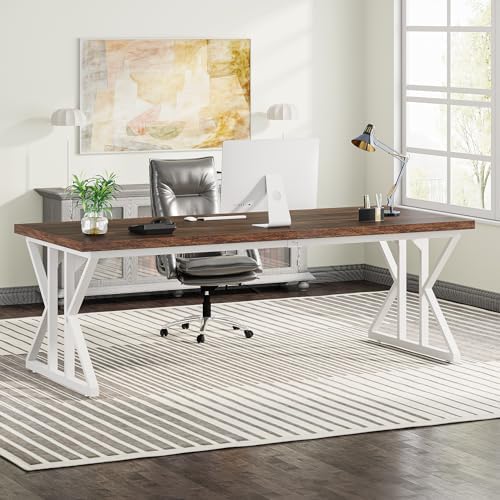 Tribesigns 78.7-Inch Executive Desk, Large Computer Office Desk Workstation, Modern Simple Style Laptop Desk Study Writing Table Business Furniture for Home Office (Rustic Brown/White, 78.7 Inch) - Image 3