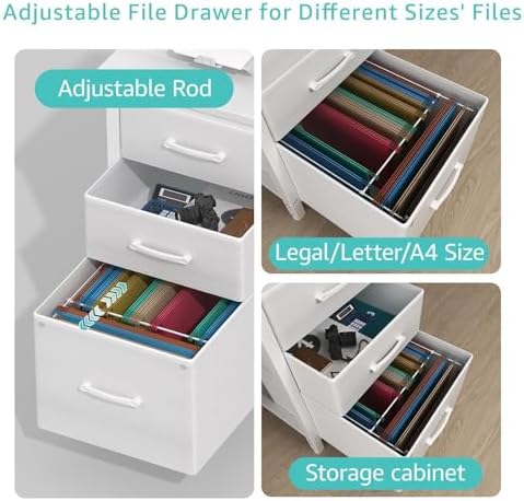 Lufeiya White Computer Desk with Fabric File Drawers Cabinet, 55 Inch Reversible Desks with Storage Filing Cabinet for Home Office, Modern Writing Table PC Desks for Bedroom, White - Image 5