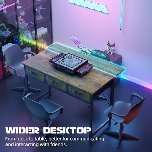 MUTUN Computer Desk with Drawers, 40 Inch Computer Desk with Power Outlet & LED Light, Gaming Desk with Adjustable Monitor Stand & Pegboard, Modern PC Study Writing Table for Bedroom, Rustic Brown - Image 5
