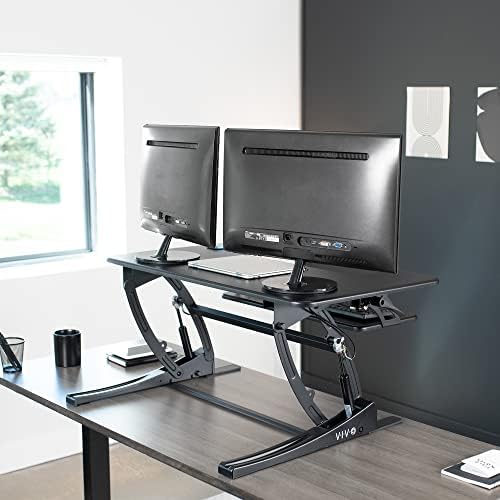 VIVO 36 inch Height Adjustable Stand Up Desk Converter, V Series, Quick Sit to Stand Tabletop Dual Monitor Riser Workstation, Black, DESK-V000V - Image 6