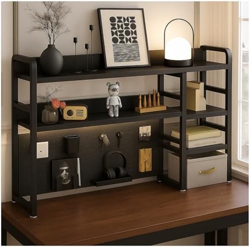 Desktop Bookshelf, pegboard Storage and Organization Rack, Dorm Desk Shelf, Desk Hutch, Desktop Storage for Office, Study, Student Display Rack,Desktop Shelves (Black 53.1" Lx9.9 Wx37 H) by Unknown
