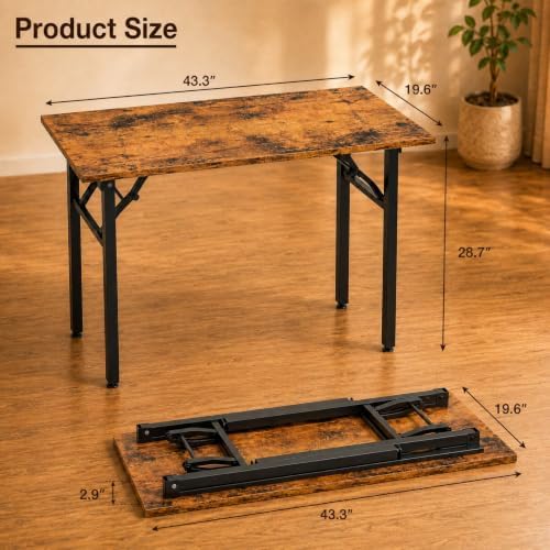 Folding Table Computer Desk - 43.3" No Assembly Folding Desk Design and Foldable Office Desk, Small Desk for Bedroom, Compact Storage Portable Use for Dorm and RV Small Space, Rustic Brown - Image 3