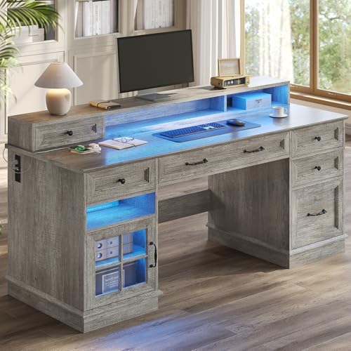 HAUOMS Farmhouse Executive Desk Computer Desk with Drawers，Grey by HAUOMS