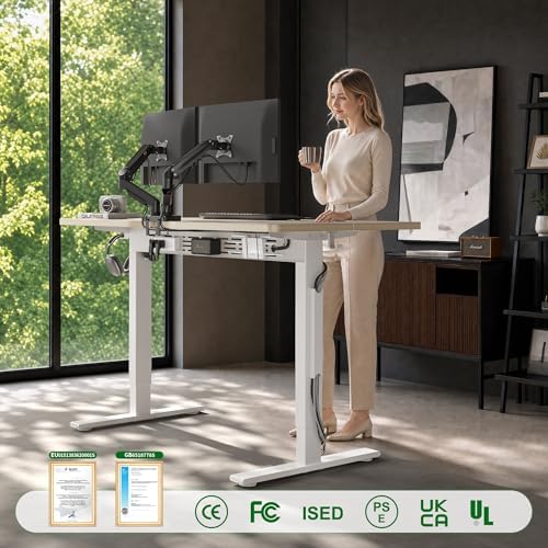 FEZIBO Electric Standing Desk with L-Shaped Crossbar & Cable Management System, 40 x 24 Inches Sit Stand up Desk, Adjustable Height Standing Desk for Home Office, Light Walnut - Image 3