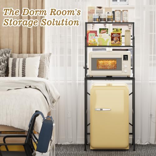 3 Tier Mini Fridge Stand Shelf with Storage for Kitchen and Dorm（Black) - Image 4