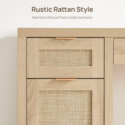 SICOTAS Rattan Home Office Desk with Storage, 52" Boho Executive Desk - Image 5