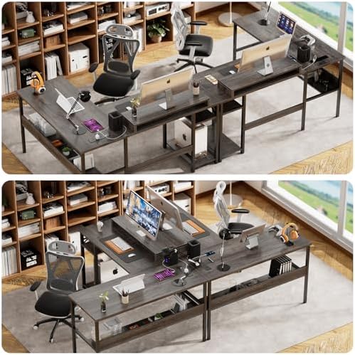 Unikito Reversible L Shaped Desk with Power Outlets and RGB LED Light, Sturdy Computer Desk with Ergonomic Monitor Stand and Storage Shelves, Corner Desk for Home Office, Easy Assembly, Black Oak - Image 4